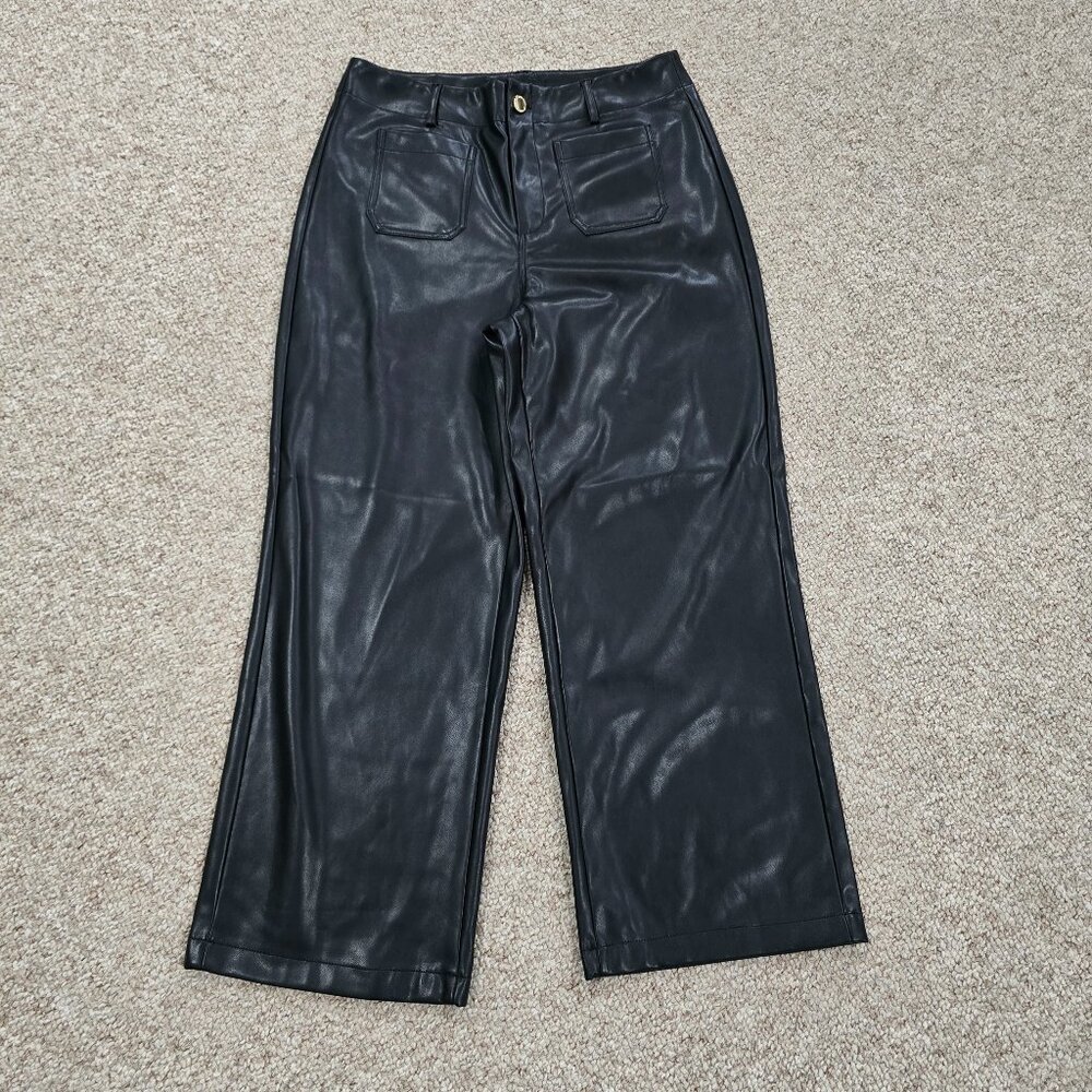 NEW Marc New York Black Faux Leather Wide Leg Pants Size 10
